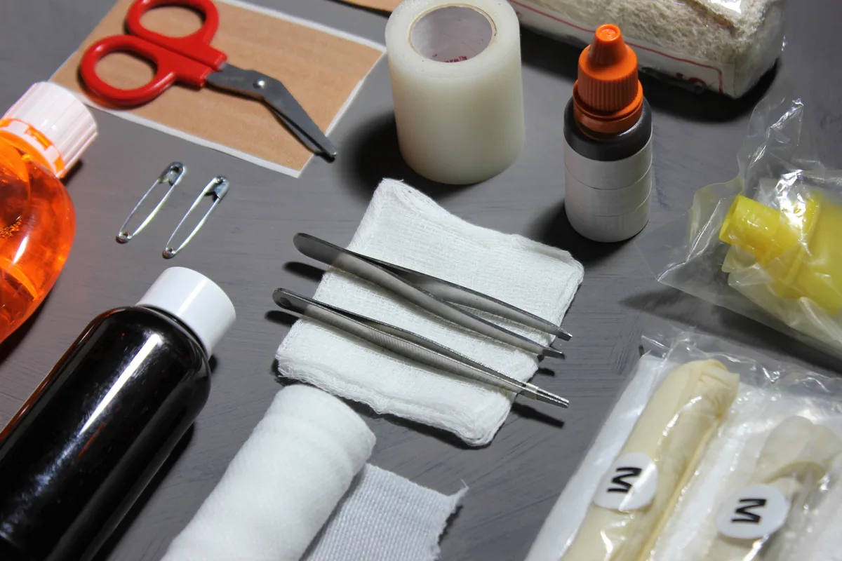 First aid kit supplies for a power outage emergency kit