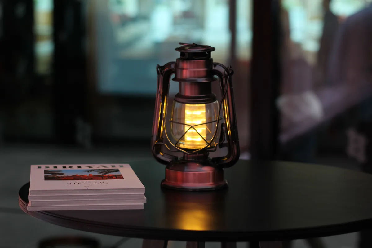 LED lantern providing light indoors during a power outage