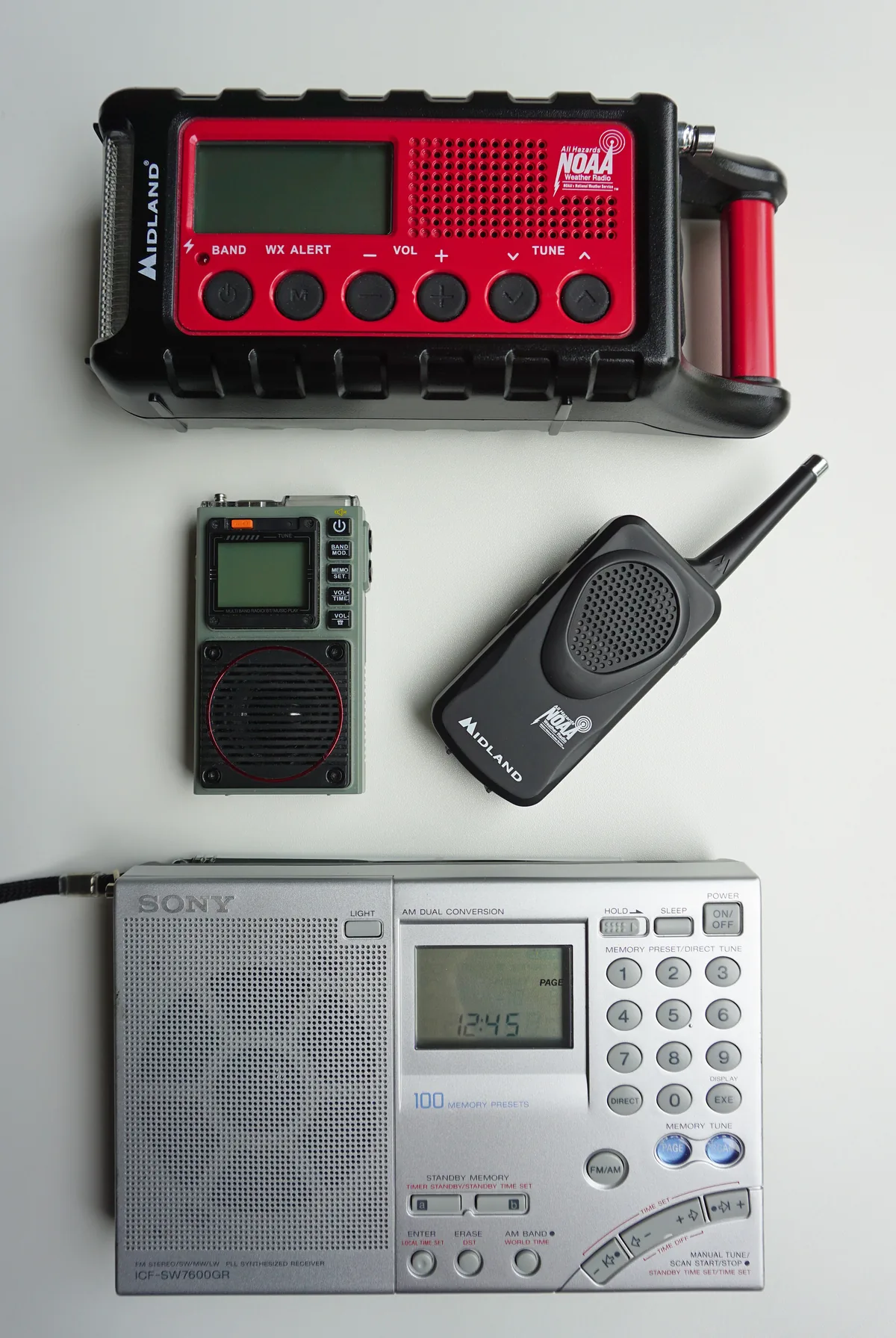Hand-crank NOAA weather radio and portable radios